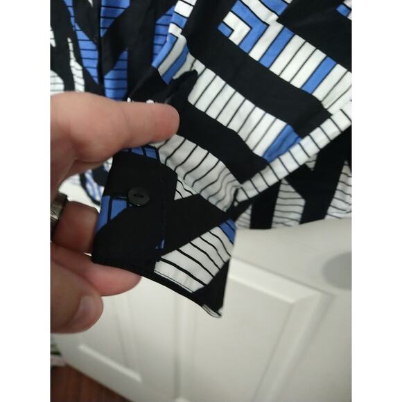 Worthington Woman 6 Blouse Collared Button Blue White Black Professional... - Picture 6 of 9